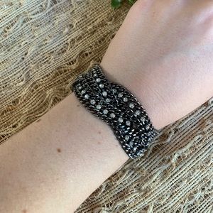 Braided black and rhinestone bracelet